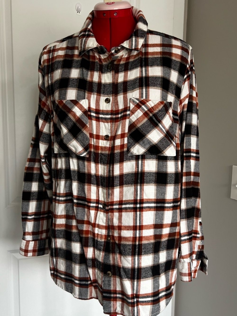 dip Plaid Shirt in Black, White & Rust